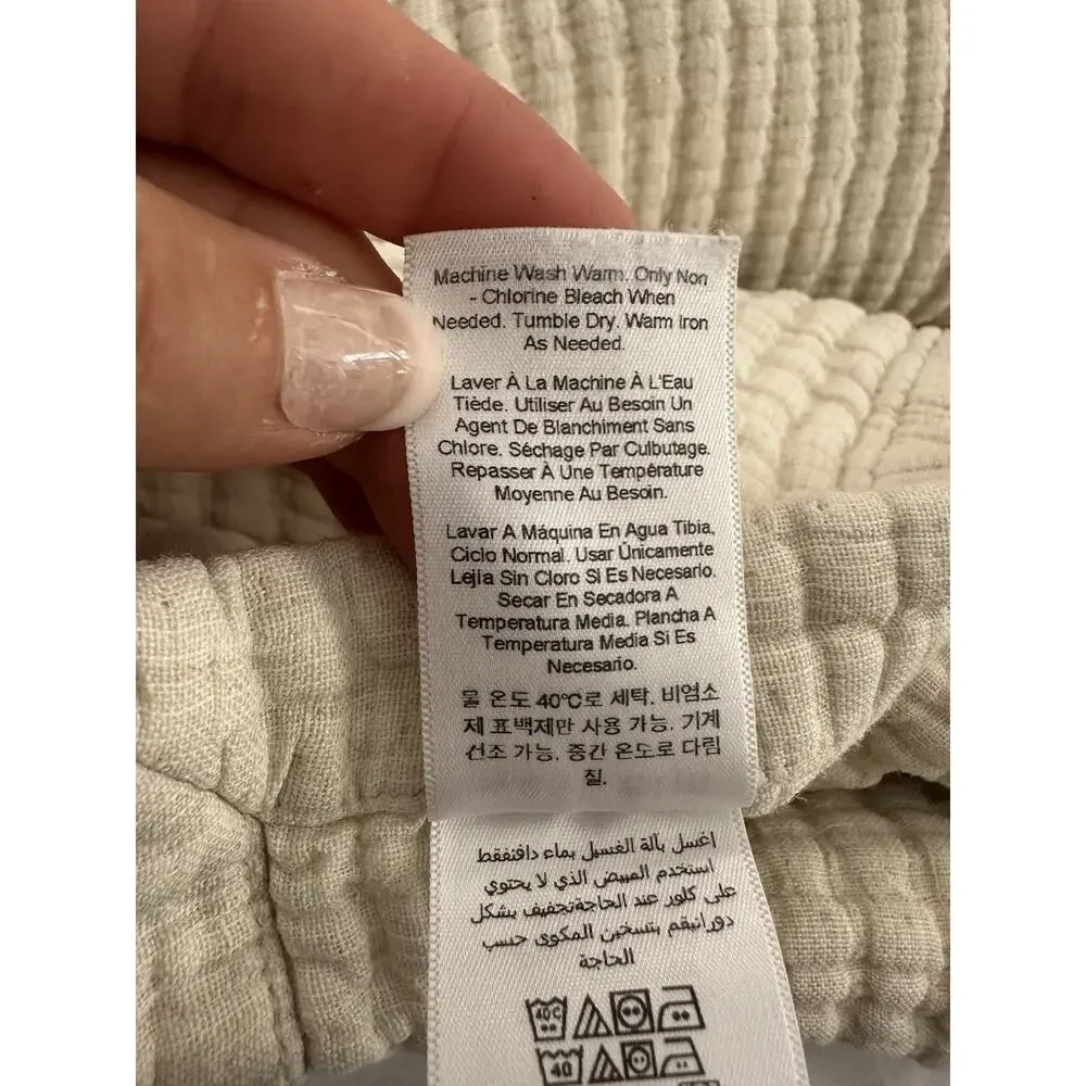West Elm KING LINEN Cotton Gauze Quilt Blanket Beige European Flax LUXURIOUS